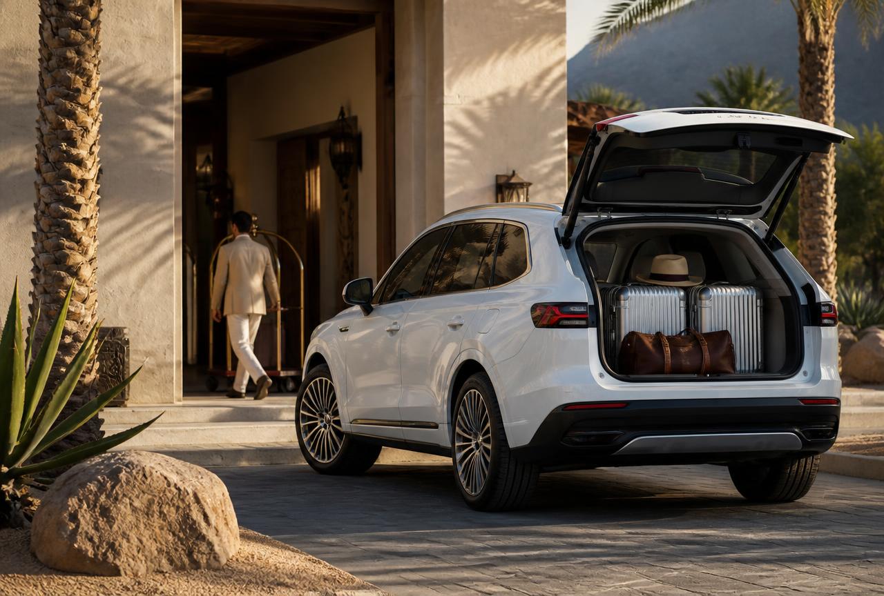 A refined luxury SUV prepared curbside ahead of a Sky Harbor departure.